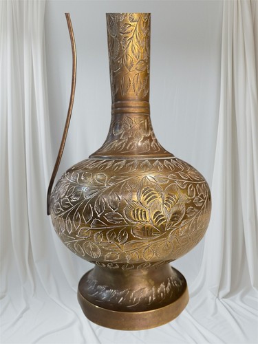Vintage Decorative Vintage Brass Etched Vase Made in India 10" tall - Picture 2 of 5
