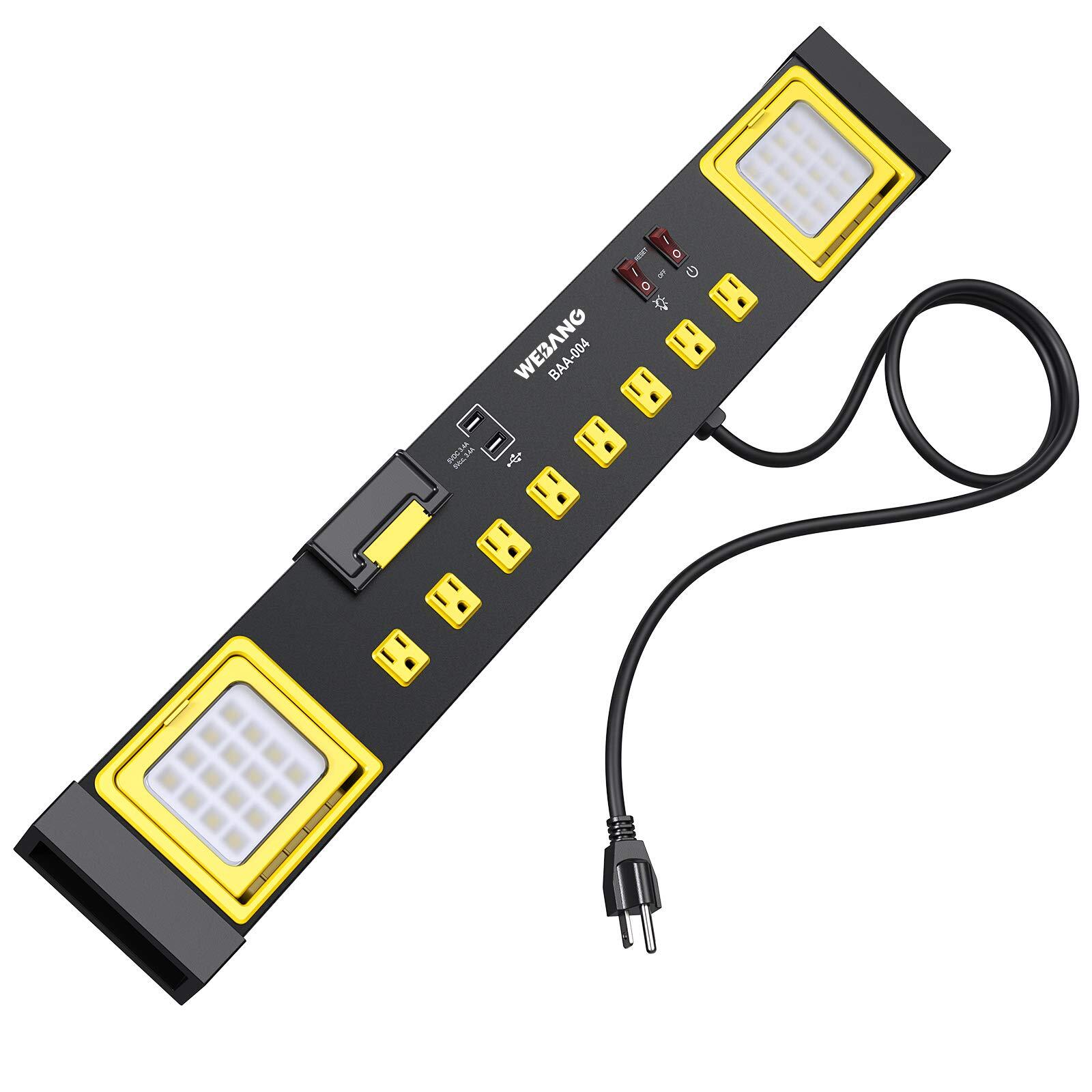 Heavy Duty Metal Power Strip Surge Protector with 8 Outlets,2 USB Ports, Led ...
