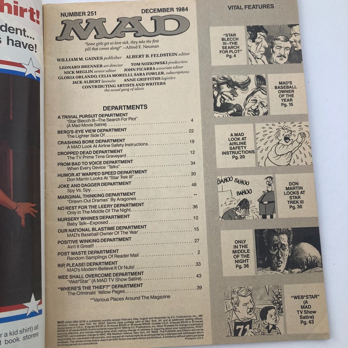 VTG Mad Magazine December 1984 No. 251 The Jackson 5 4.0 VG
