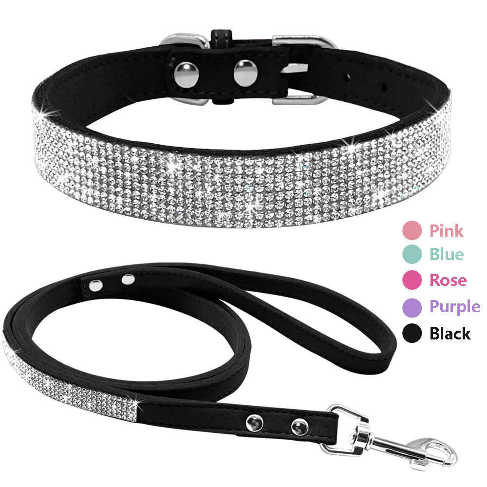 Didog Hundehalsband Mit Strass – Verstellbares Lederhalsband Für Kleine Hunde & Katzen – Größe M