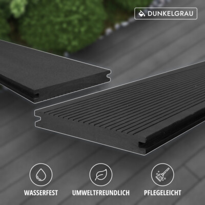 WPC Terrassendielen Massiv 20mm Holz Balkon Terrassen Dielen 5 Farben, Muster