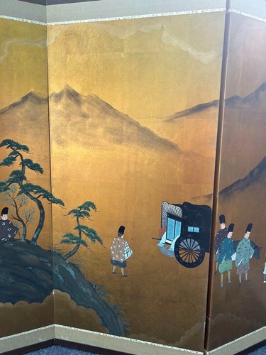 Pantalla Plegable Byobu Oro Edo People Life Panel Japonés H92 x W160cm Montaña - Imagen 10 de 20