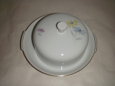 KAHLA GERMAN PORCELAIN SMALL ROUND COVERED SERVING DISH DAISIES YELLOW BLUE PINK