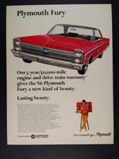 1966 Plymouth Sport Fury Hardtop red car art vintage print Ad