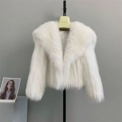 Winter Womens Big Lapel Collar Real Fox Fur Short Coat Cropped Jacket  Fashion sz
