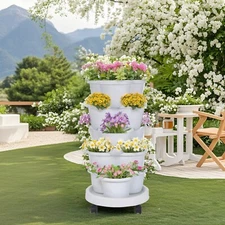 5 Tier Stackable Vertical Planter Garden Tower Pot with Wheels & Assembly Tools