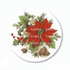 Pine Bough Poinsettia Christmas Scrapbook Stickers Envelope Seals Favors Labels