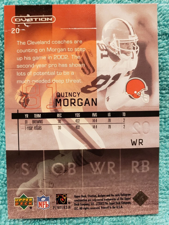 2002 UPPER DECK OVATION QUINCY MORGAN #20 CLEVELAND BROWNS - Image 4 of 4
