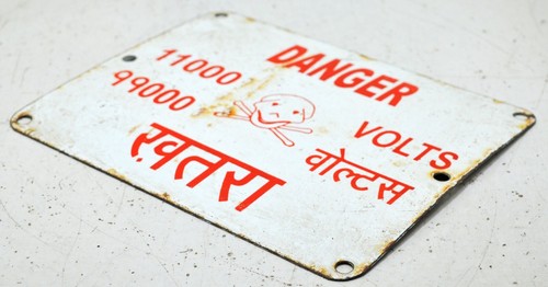 Vintage Iron Enamel Porcelain Danger Signboard 11000 Volts Original Hand Crafted - Picture 3 of 4