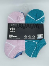 6 Pack Girls Umbro No Show Socks Shoe Size 10 1/2 - 4 Multicolor