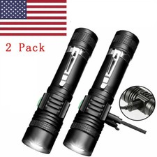 2 PACK LED Flashlight Rechargeable USB Tactical Torch