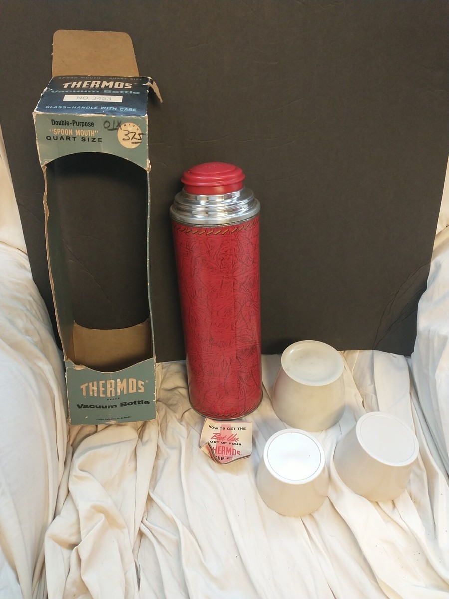 NIB Vintage Thermos Vacuum Bottle # 3453 W/ 3 cups & brochure