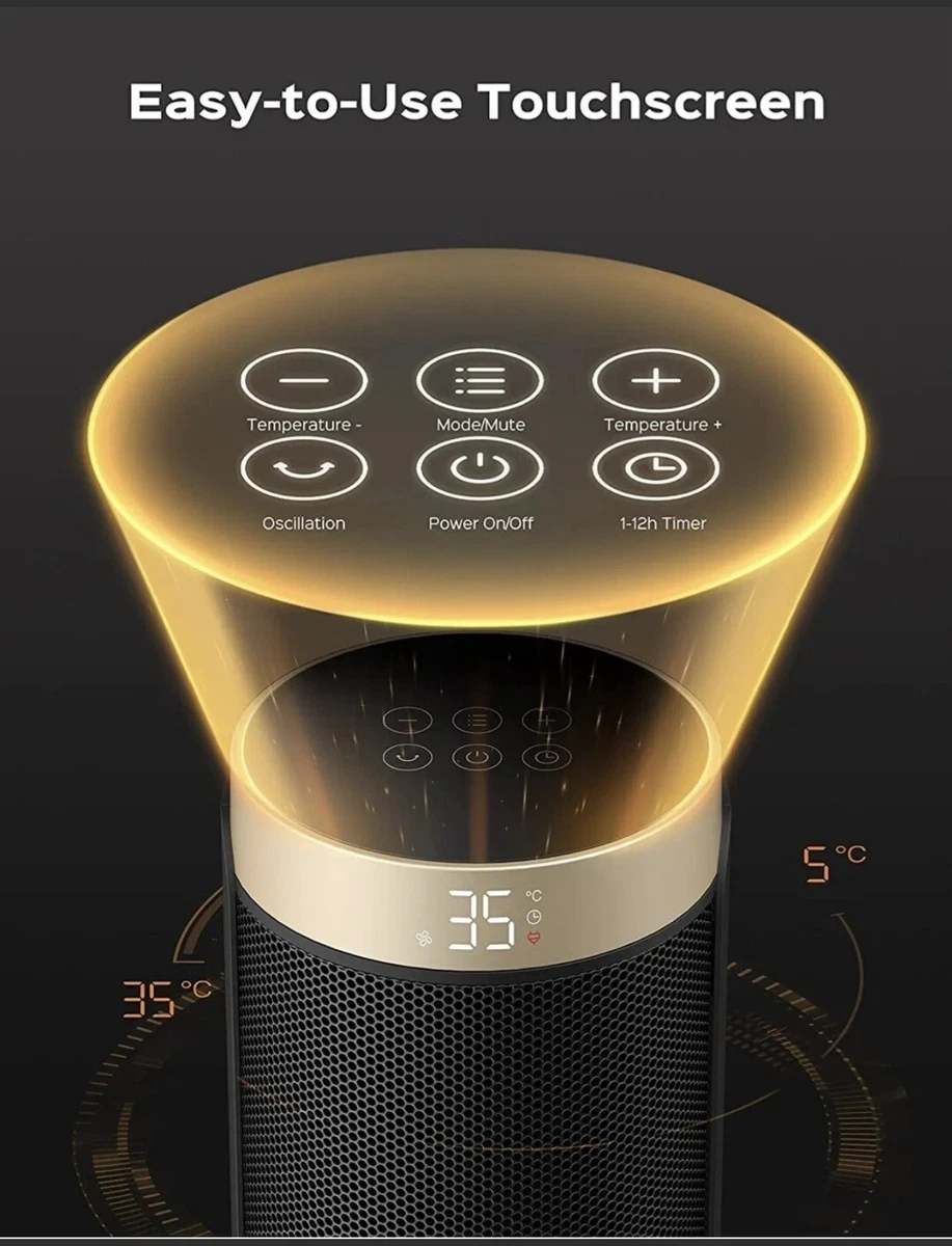 DREO ELECTRIC FAN SPACE HEATER IN BLACK u0026amp; GOLD SOLARIS SLIM H3 1800W  TIMER | eBay