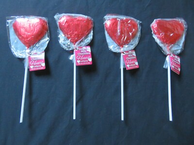 (4) Belgian Milk Chocolate Foiled Heart Pop Lollipop 1.76 Oz Each *D
