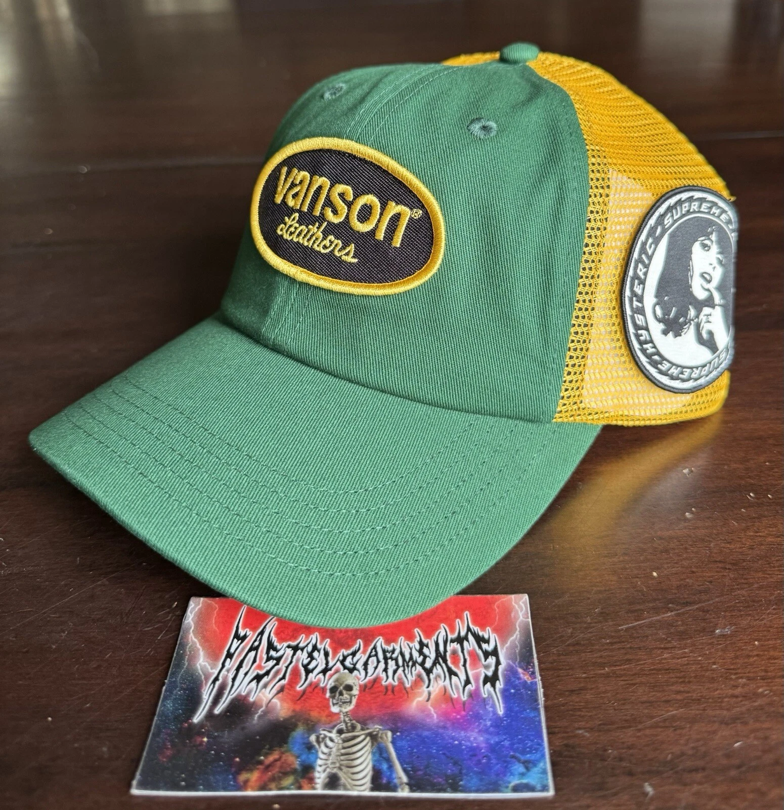 Chapeau camionneur Supreme Hysteric Glamour Vanson cuir maille 6 panneaux vert NEUF