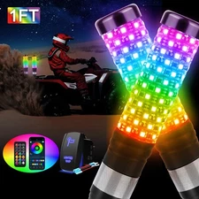 2Pcs 1FT RGB Spiral LED Fat Whip Light Antenna Chasing For Cam-Am X3 RZR UTV ATV