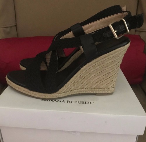 NUOVO!! BANANA REPUBLIC sandali corda zeppa Vierra espadrillas nero 9,5 NUOVI CON SCATOLA - Foto 5 di 7