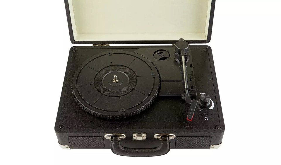 Giradischi Portatile Bush Classic Retro KTS-601 Colore Grigio, Ricondizionato. 3 Velocità (33, 45, 78 Giri), Con Altoparlanti Integrati E Cassa.