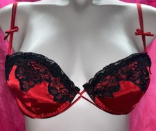 VTG 90s FREDERICK'S OF HOLLYWOOD Sz 36B WET SATIN Red Satin Bra