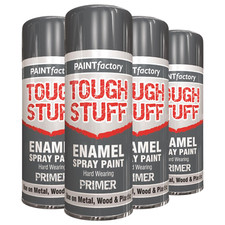 Paint Factory Tough Stuff Enamel Grey Primer Spray Paint for Wood Metal 400ml X4