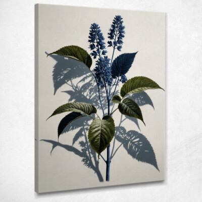 Modernes botanisches Gemälde Abstrakte Illustration Grüne Blätter Und Blaue Blumen, btn31 