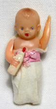 Vtg 1950s Celluloid Dollhouse Girl Baby Doll w/ Bottle  Blanket Moving Arms  B