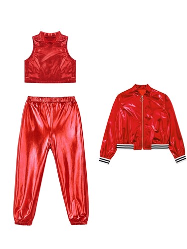 Kids Girls Tracksuit Patchwork Dance Outfit Active Jacket Vest With Pants Gym - Picture 26 of 51