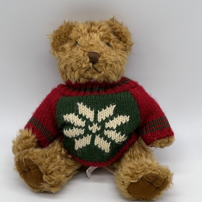 Vintage Russ Berrie Co Sitting Teddy Bear Plush Toy with Christmas  Sweater 5”