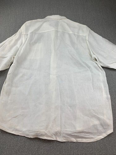 Tommy Bahama Button Up Shirt Mens L Cream 100% Linen Long Sleeve Front - Picture 2 of 16