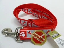 Alliance Products Reflective 4 feet length 1" W. dog leash Red w/Bone & Paw
