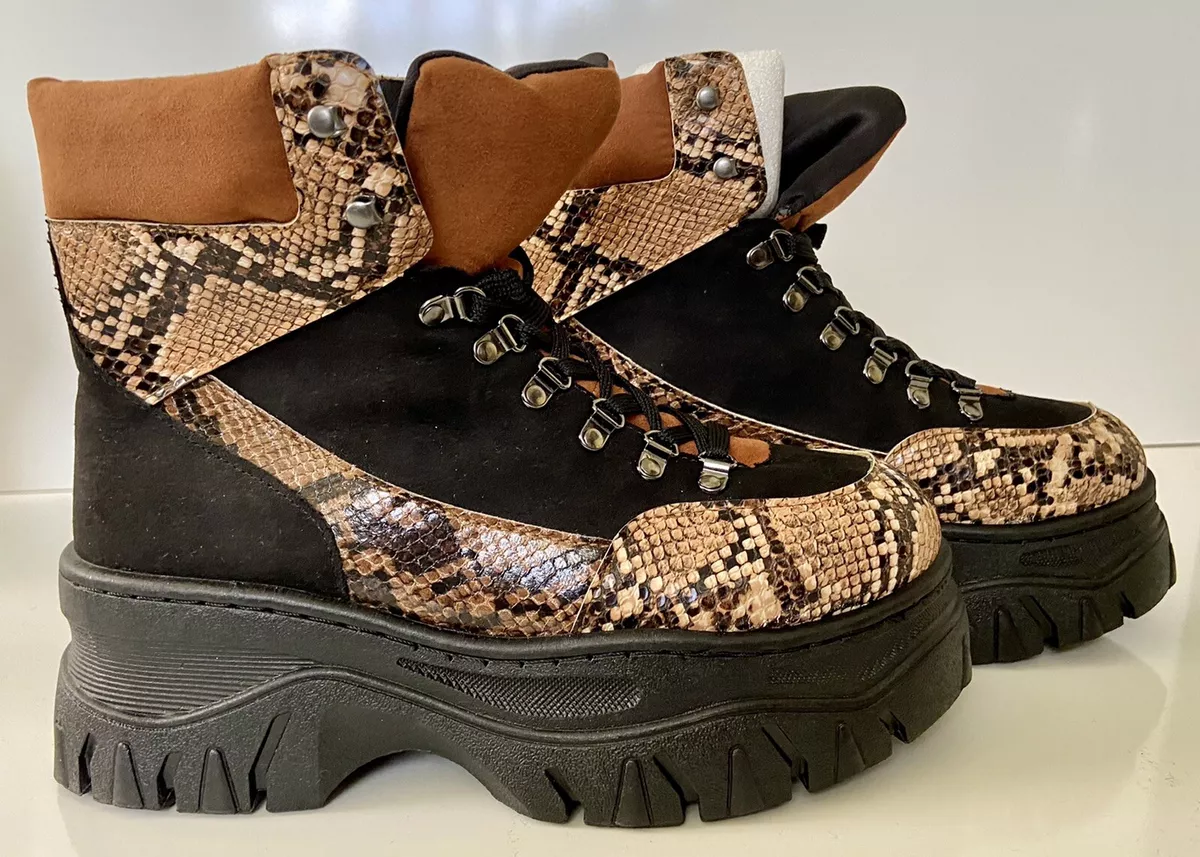 BAMBOO SNAKE PRINT PLATFORM COMBAT BOOTS Women's Size 7 New