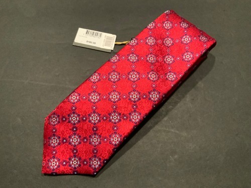 Canali 100 % Seide Krawatte Herren rot #620 geometrisches Jacquard Italien 3,25”x58” Neu mit Etikett