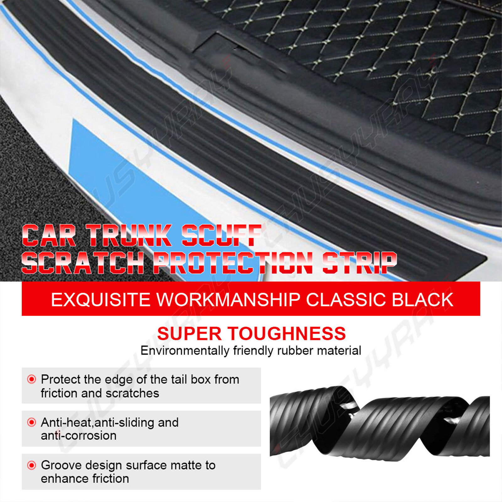 Black Rear Bumper Rubber Pad Kit Guard Sill Plate Trunk Protector Trim Cover