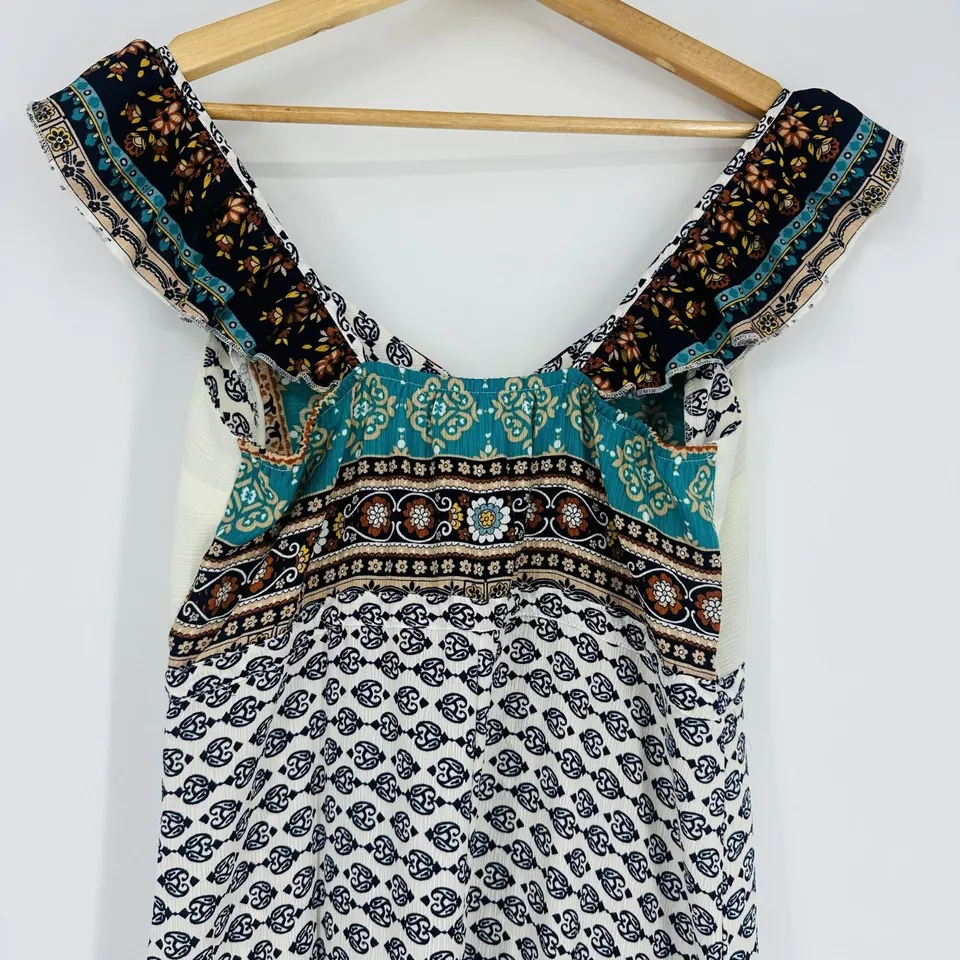 American Rag бирюзовый мульти без рукавов оборки ремень на пуговицах кисточки макси платье S - Изображение 4 из 4