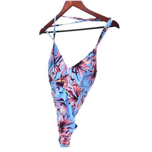 JESSICA SIMPSON One-Piece Tropical Smock Swimwear V-neck Bright Swimsuit Small - Picture 2 of 7