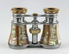 ANTIQUE FRENCH OPERA GLASSES PLATED ALLOY BEIGE RAINBOW MOTHER OF PEARL  201