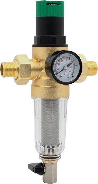 Druckminderer Wasser 1/2 Zoll DN15 Messing Mit RüCkspüLfilter Und Manometer-image