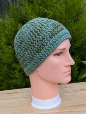 Handmade Adult Unisex Green Beanie Crochet Knitted Warm Winter hat.