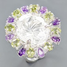 Antique 23 ct Natural Quartz Ring 925 Sterling Silver Size 7.5 /R427868