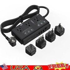 220V To 110V Travel Voltage Converter 4 USB Ports 3 AC Outlets Universal Adapter