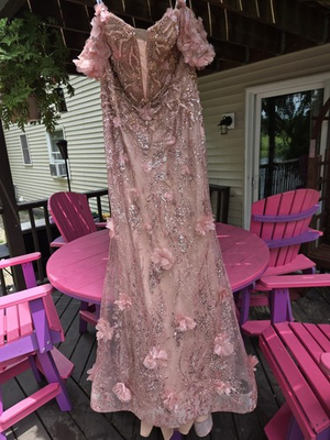 #ad Terani Couture Pink Off Shoulder Tulle Beaded Sequin Floral Long Gown 10 $295.00