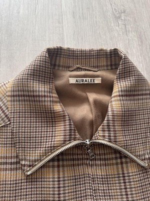 AURALEE Wool Serge Check Jacket 3 Beige Glen Check Mens Size 3 EX 