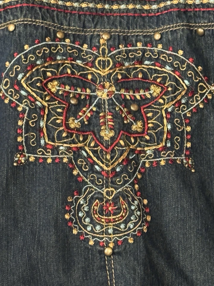Chico’s Embroidered Denim Blazer Jacket Boho Festival Ethnic Statement Coat Med. - Image 4 of 4