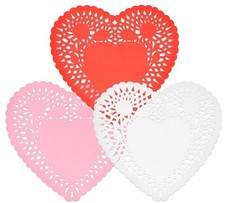 120 Count 8" Heart-Shaped Lace Doilies in Red, Pink, and White