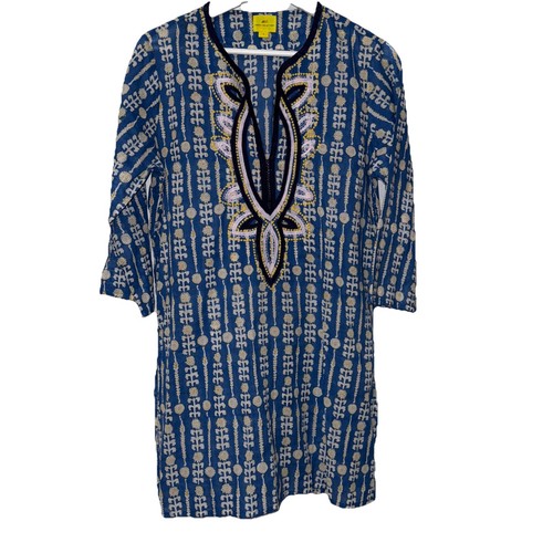 Roberta Roller Rabbit Dress Womens M Blue White Embroidered Tunic Cover ...
