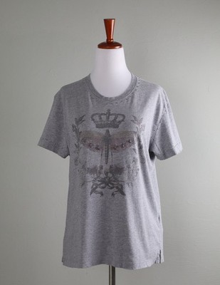 RED VALENTINO $450 Heather Gray Crown Print Studded Tee Top Size Small