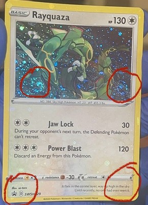 4 FULL SWIRLS - 2020 SWSH029 Black Star Promo Rayquaza Cosmos Holo BLEED ERROR