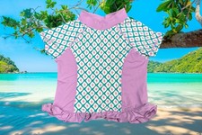 Garnet Hill kids girls size 5 rash guard swim shirt Lavender Turquoise ruffle