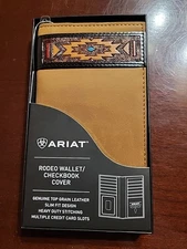 New ARIAT Cowboy Rodeo Wallet/Checkbook Cover Brushed Leather Aztec A35584217