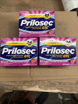 Lot Of 3 Prilosec OTC 20mg Heart Burn Reducer Wildberry 42ct EXP- 5/28